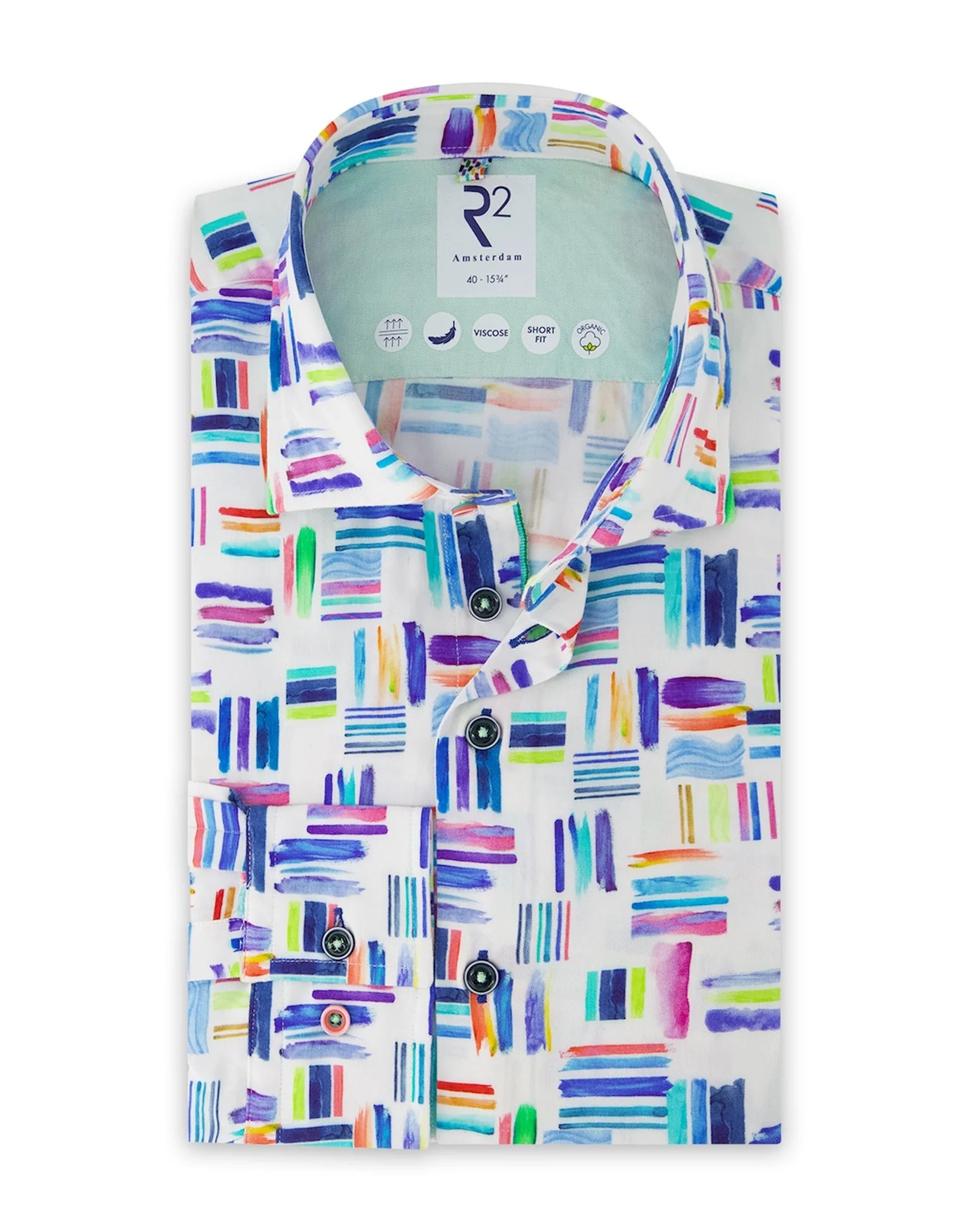 Brand Partner,R2 Amsterdam, R2 Amsterdam Multicolor Paint Print Viscose Shirt, White, Extra Extra Large-52-Tag45