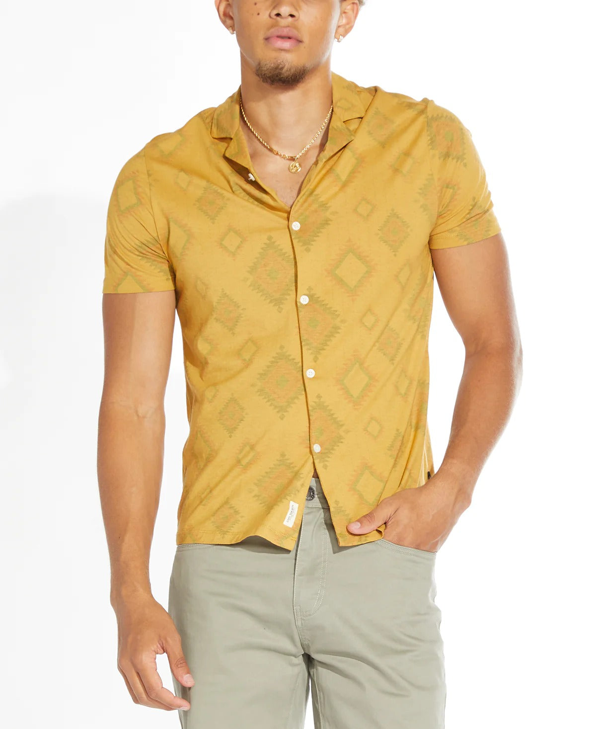 Wholesale,Civil Society, Civil Society Mustard Knit Tribal Print Short Sleeve Shirt, Yellow, Small-40-TagS