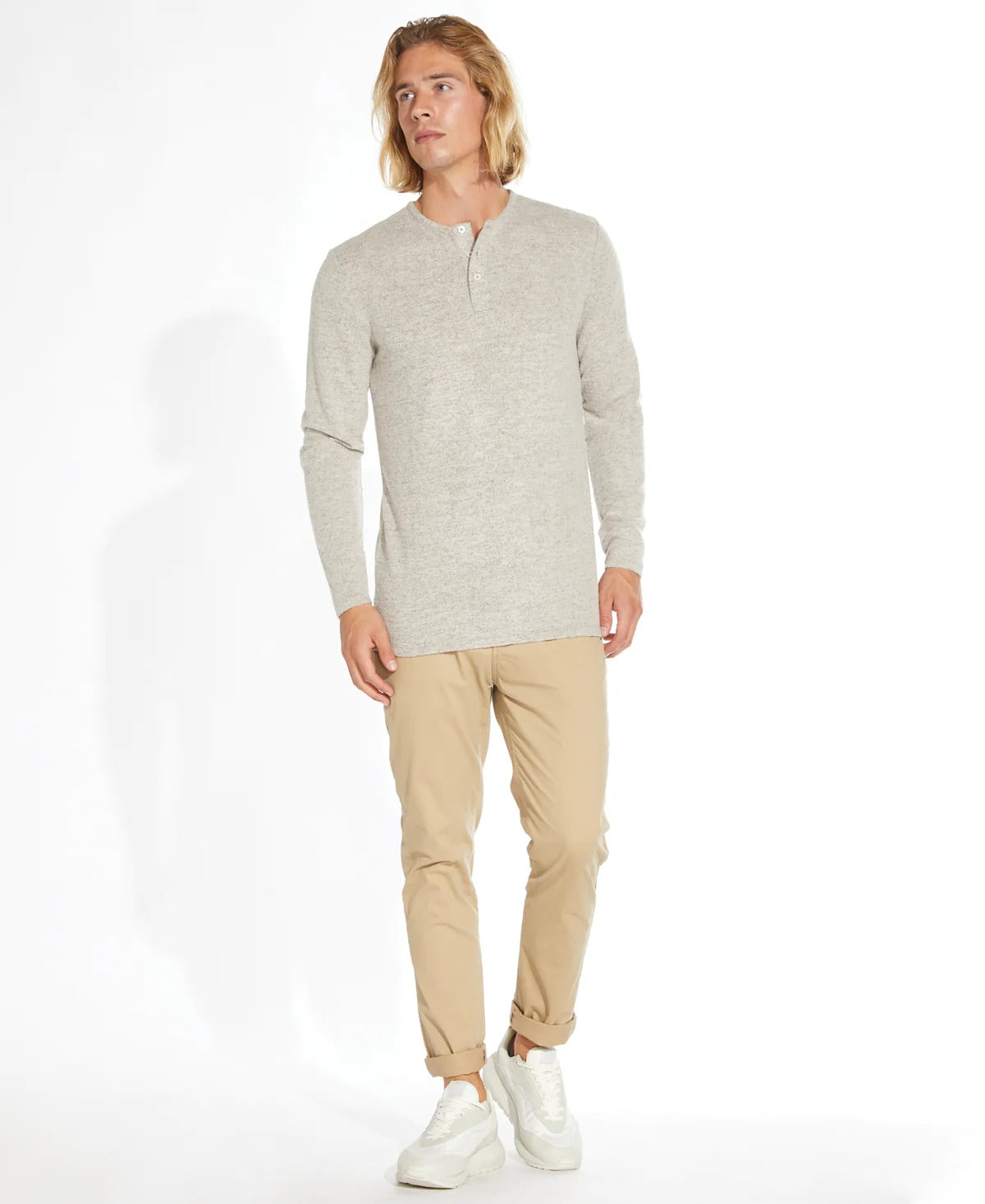 Wholesale,Civil Society, Civil Society Heather Beige Brushed Henley, Tan, Large-44-TagXL