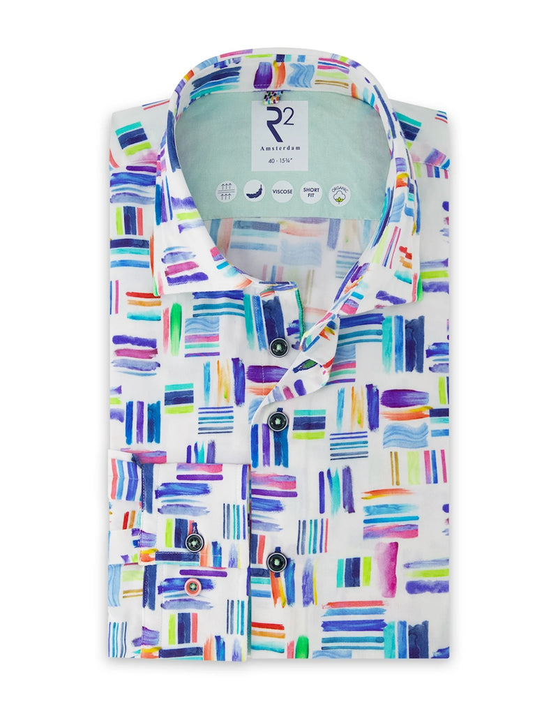 R2 Amsterdam Multicolor Paint Print Viscose Shirt