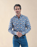 R2 Amsterdam Blue Paisley Print Viscose Blend Shirt