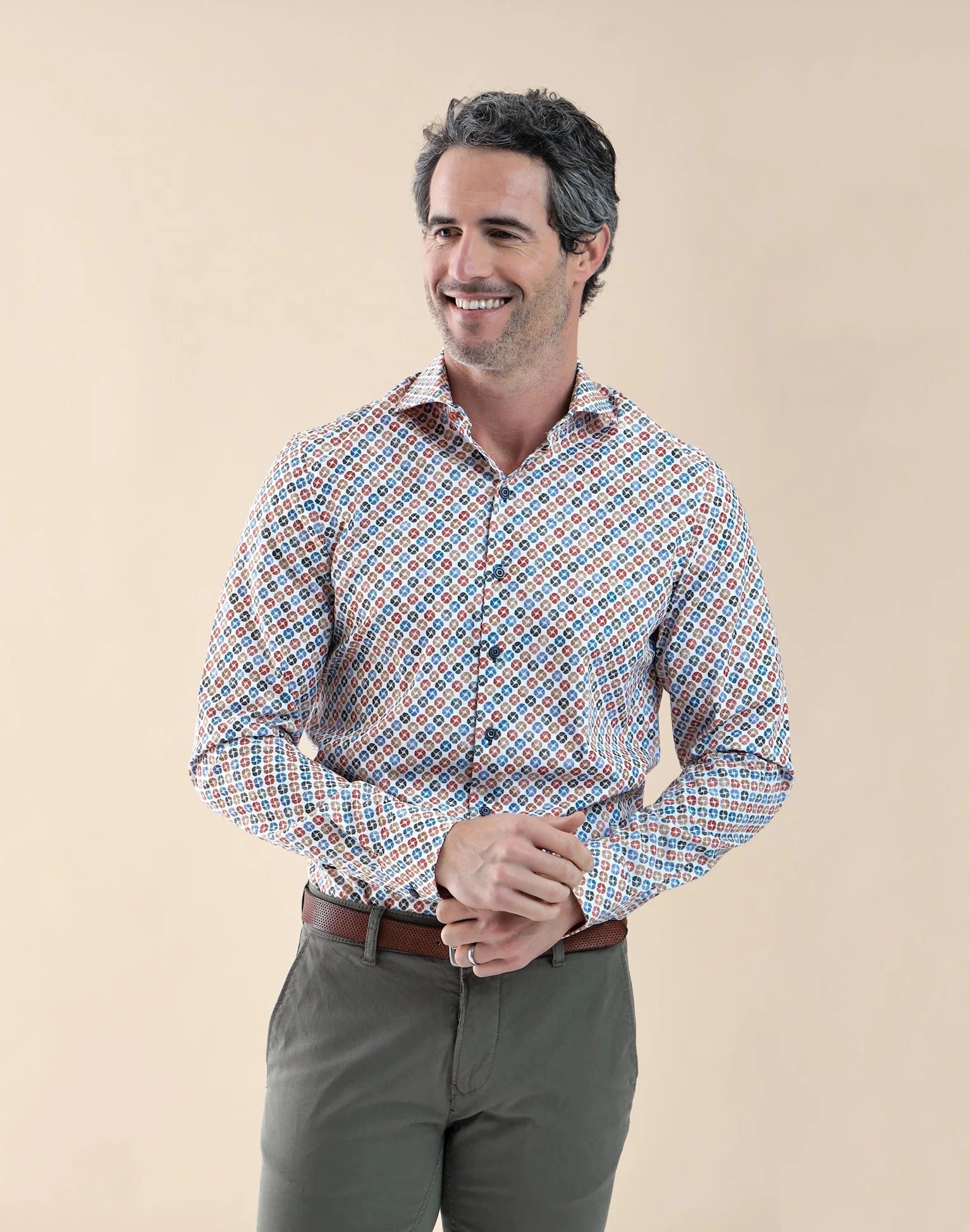Brand Partner,R2 Amsterdam, R2 Amsterdam Multicolor Cup Print Cotton Shirt, White, Large-46-Tag42