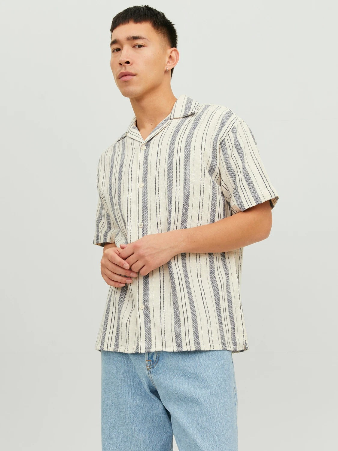 Wholesale,Jack & Jones, Jack & Jones White and Blue Stripe Shirt Short Sleeve, White, Large-47-TagL