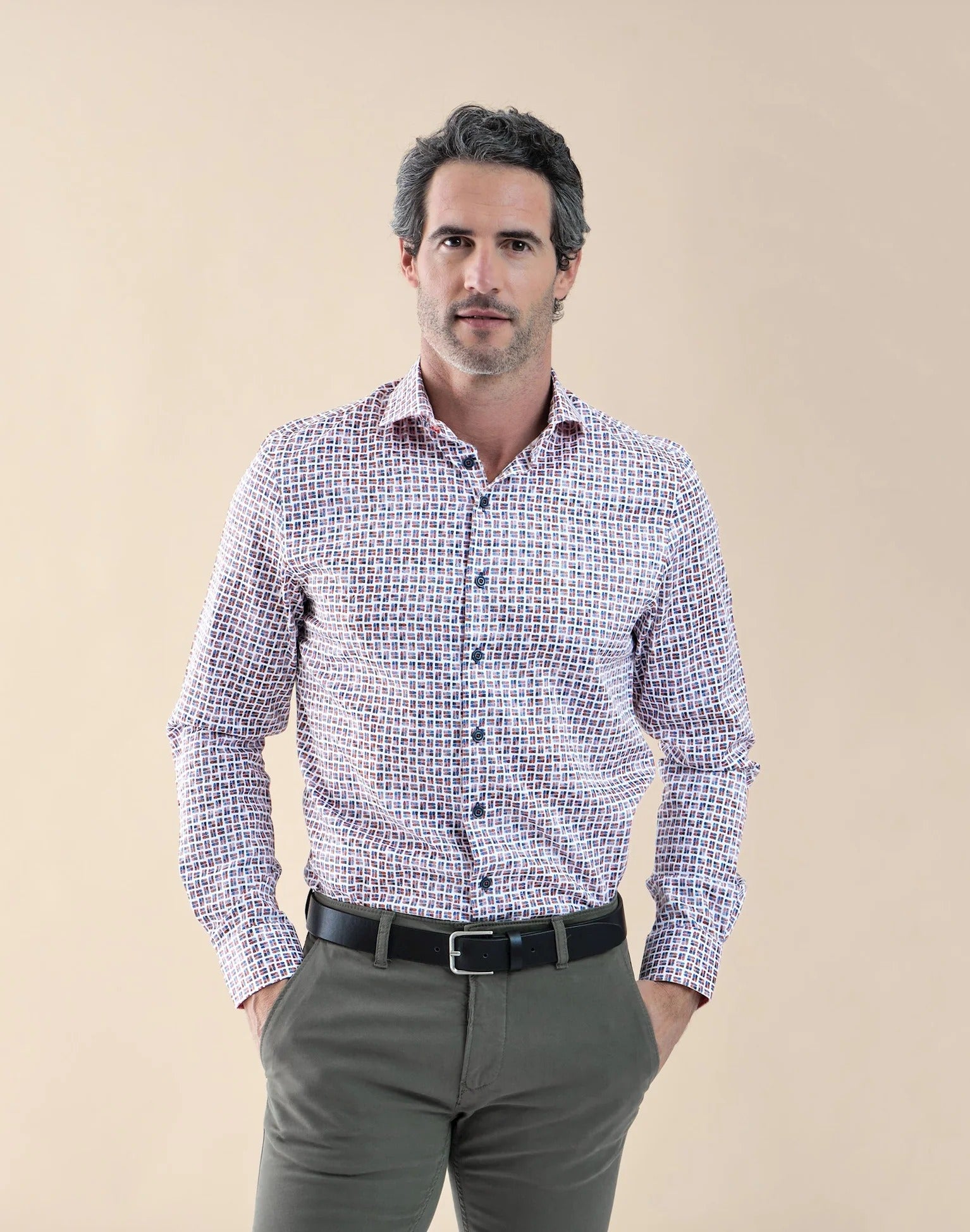 Brand Partner,R2 Amsterdam, R2 Amsterdam Orange Cups Print Stretch Shirt, Orange, Small-41-Tag39