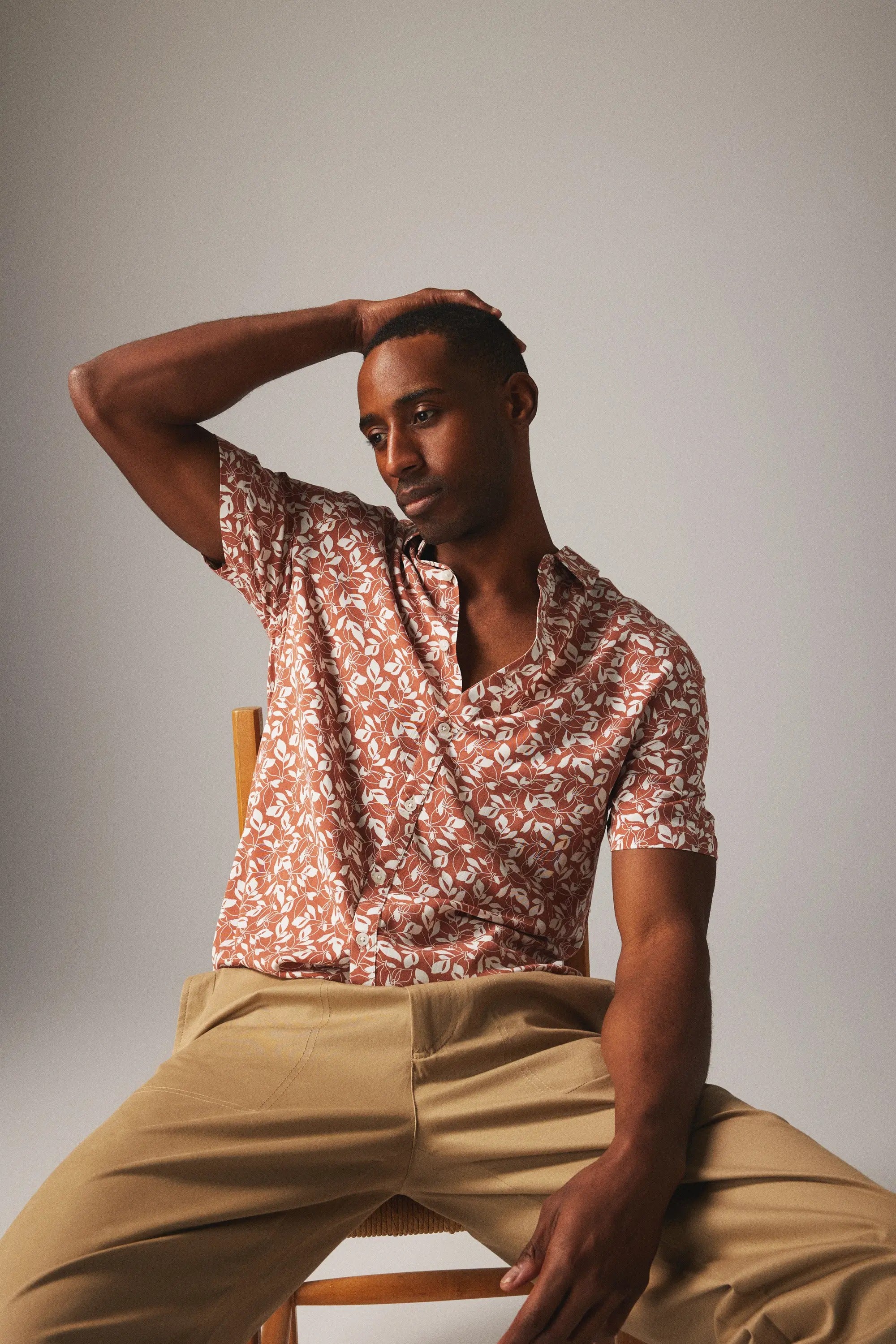 Faire,Julian & Mark, Julian & Mark Rust Floral Short Sleeve Button Up Shirt, Orange, Large-46-TagL