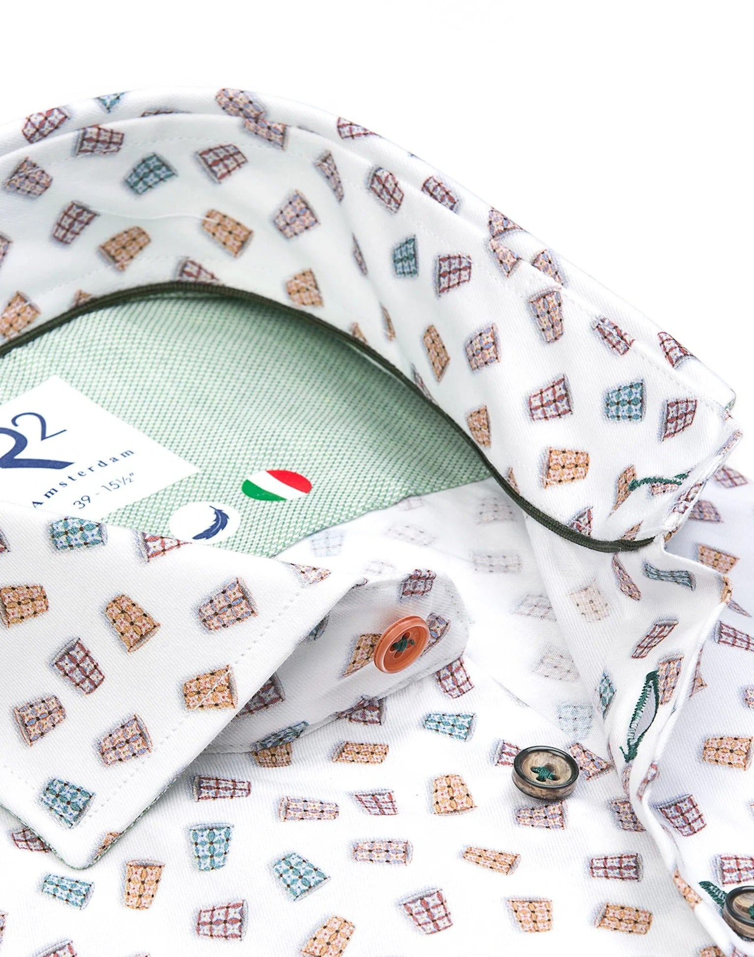 Brand Partner,R2 Amsterdam, R2 Amsterdam White Multicolor Cup Print Cotton Shirt, White, Small-41-Tag39