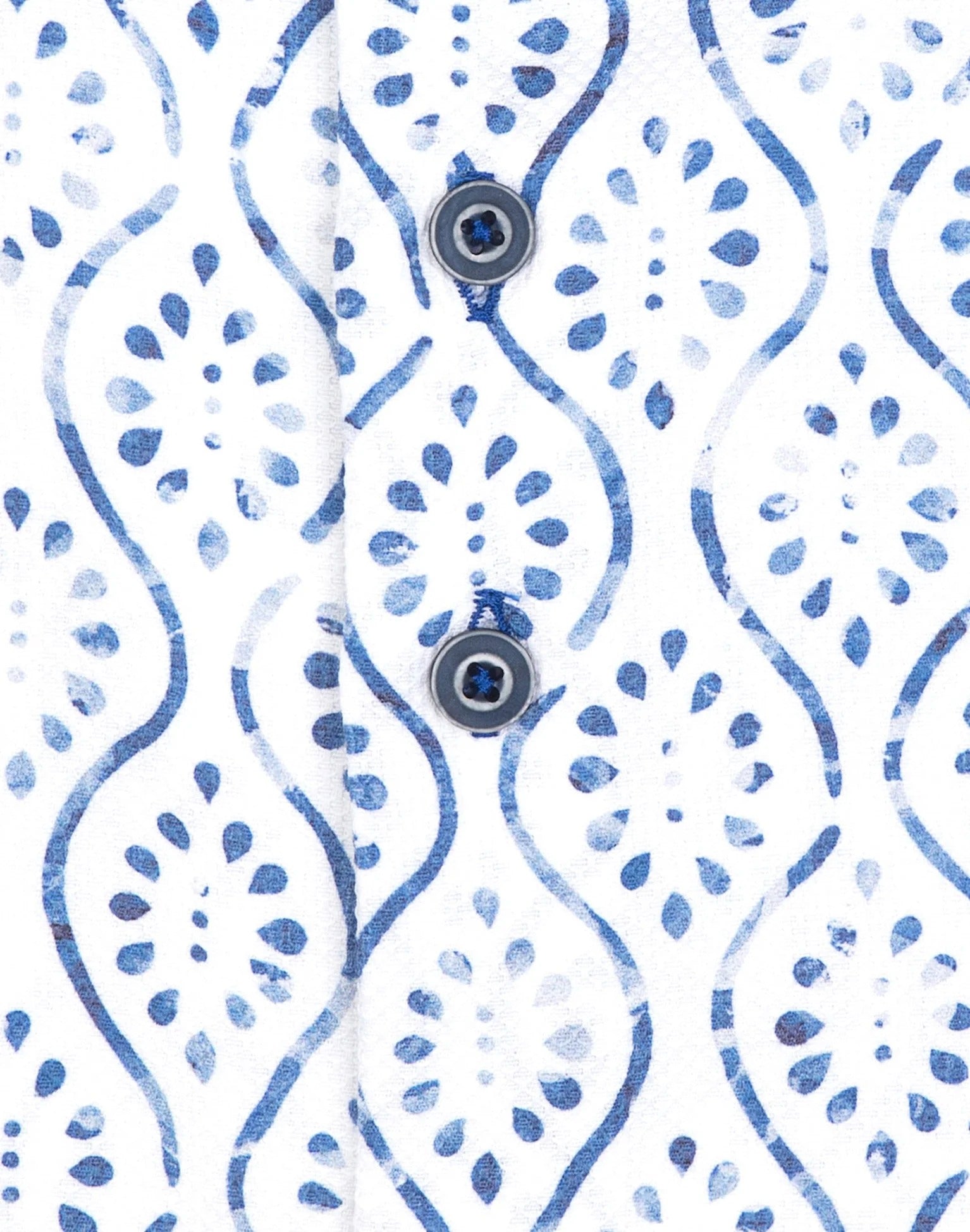 Brand Partner,R2 Amsterdam, R2 Amsterdam White/Blue Abstract Print Dobby Cotton Shirt, White, Medium-44-Tag41