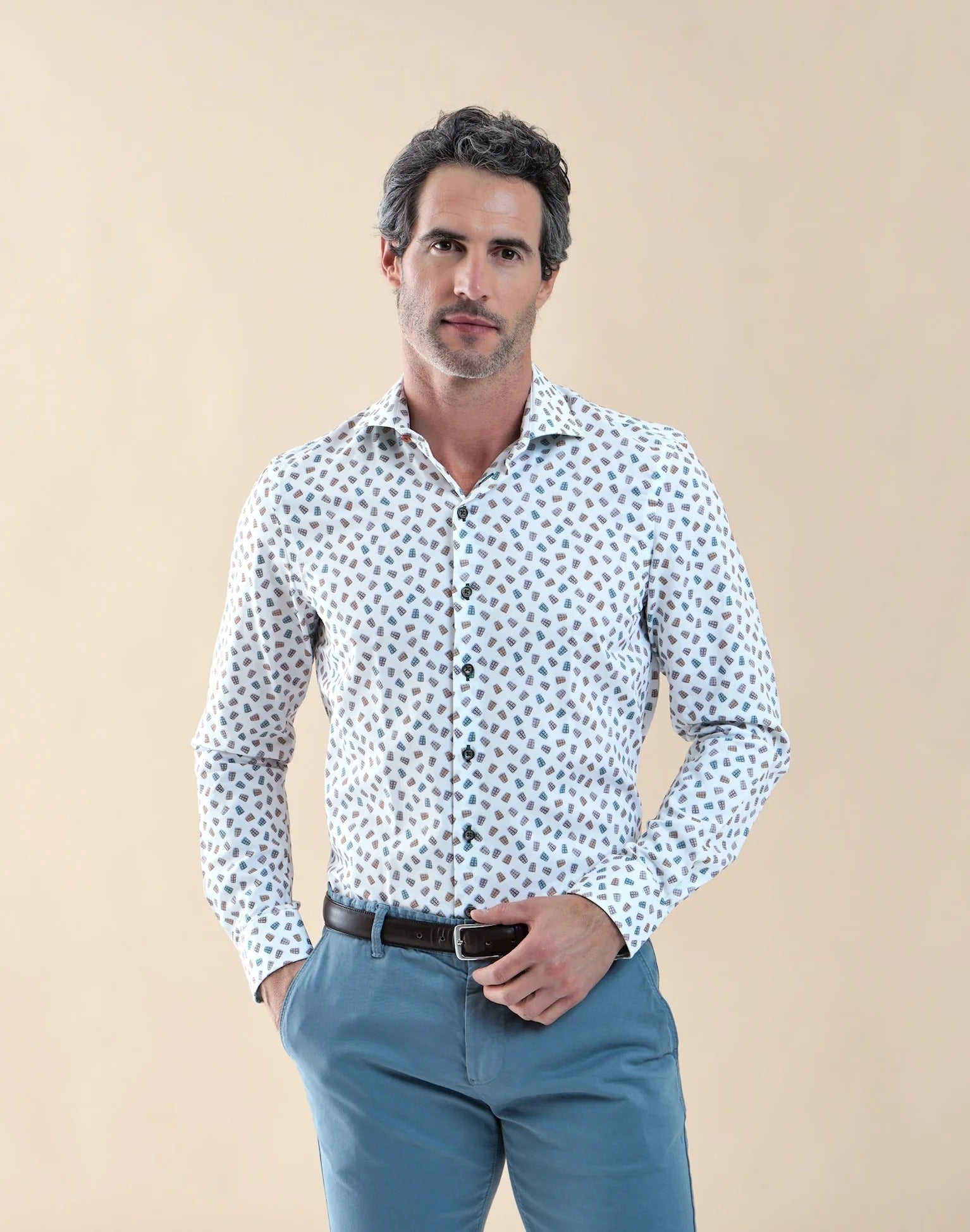 Brand Partner,R2 Amsterdam, R2 Amsterdam White Multicolor Cup Print Cotton Shirt, White, Small-41-Tag39