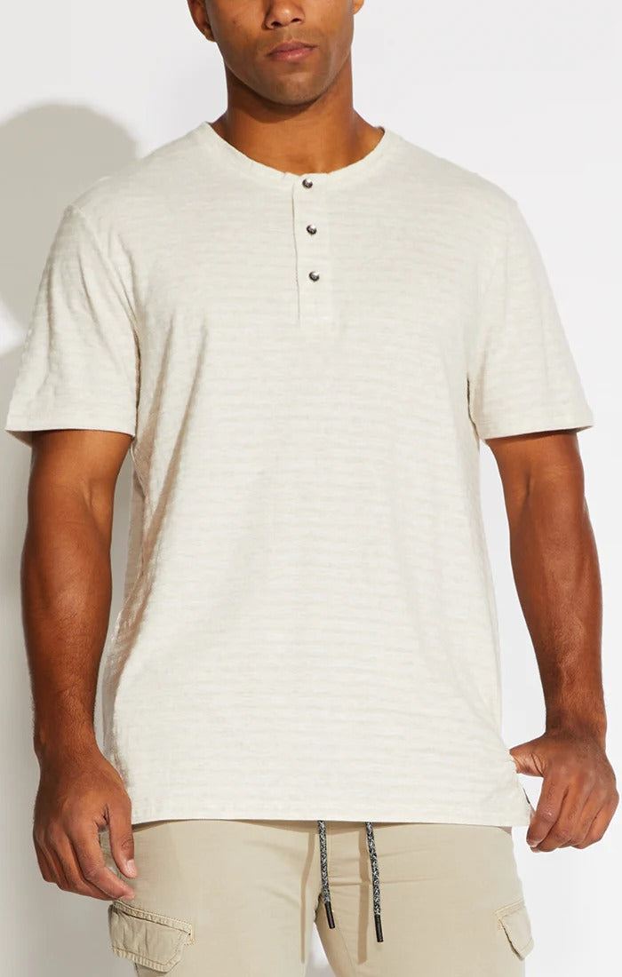 Wholesale,Civil Society, Civil Society Heather Oatmeal Jacquard striped Jersey Henley Short Sleeve T- Shirt, Cream, Extra Large-46-TagXLLarge-45-TagLLarge-44-TagLMedium-42-TagMSmall-39-TagSExtra Large-48-TagXLExtra Extra Large-48-TagXXL