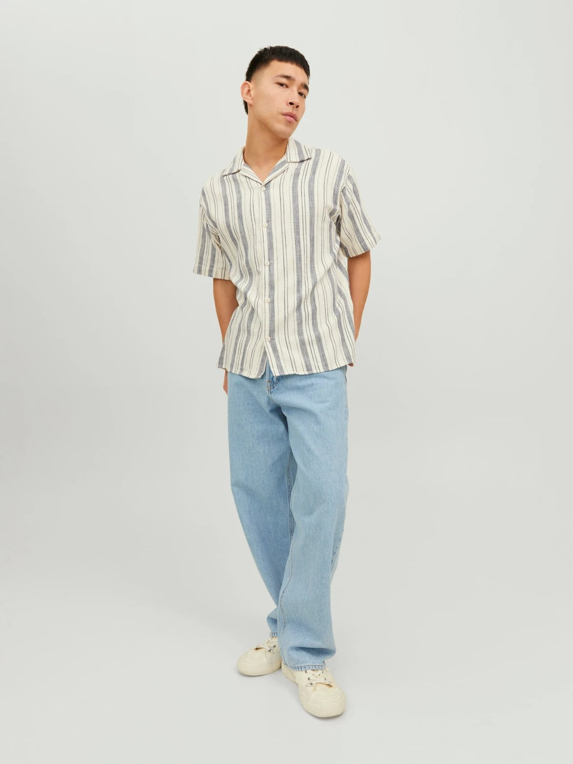 Wholesale,Jack & Jones, Jack & Jones White and Blue Stripe Shirt Short Sleeve, White, Medium-45-TagM