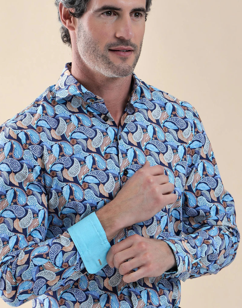 R2 Amsterdam Blue Paisley Print Viscose Blend Shirt