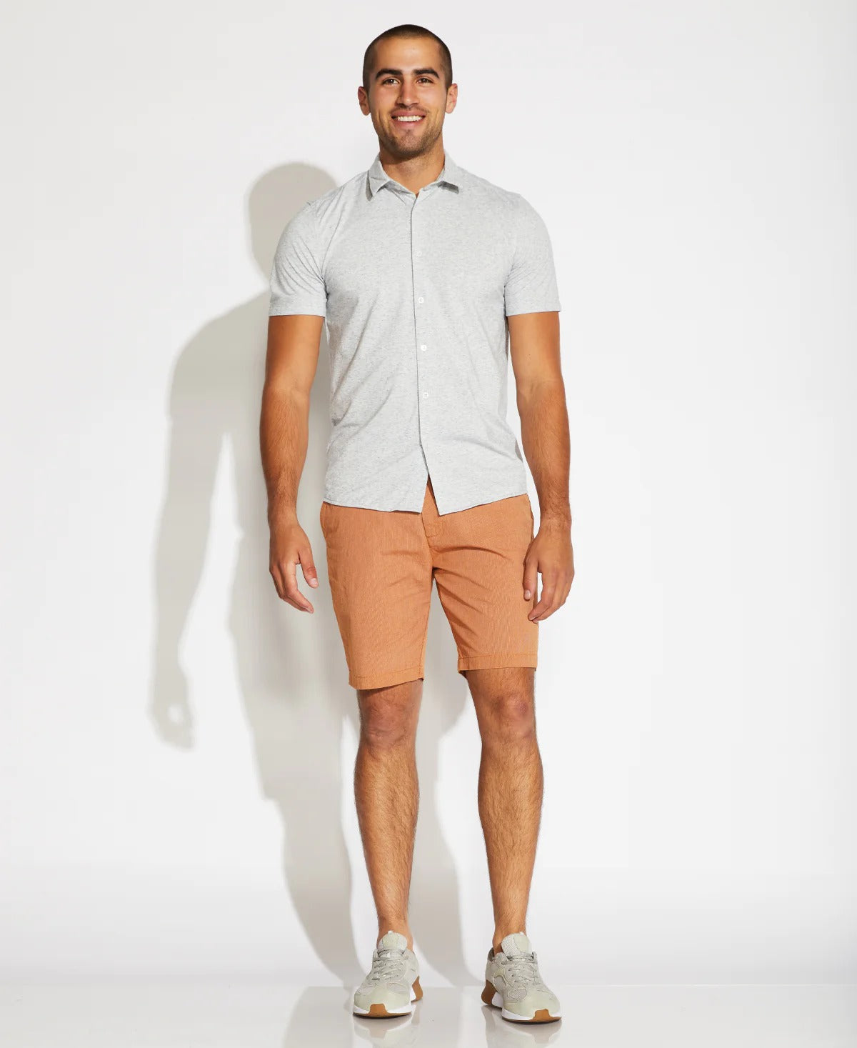 Wholesale,Civil Society, Civil Society Light Grey Heathered Knit Short Sleeve Button Up Shirt, Grey, Medium-41-TagM