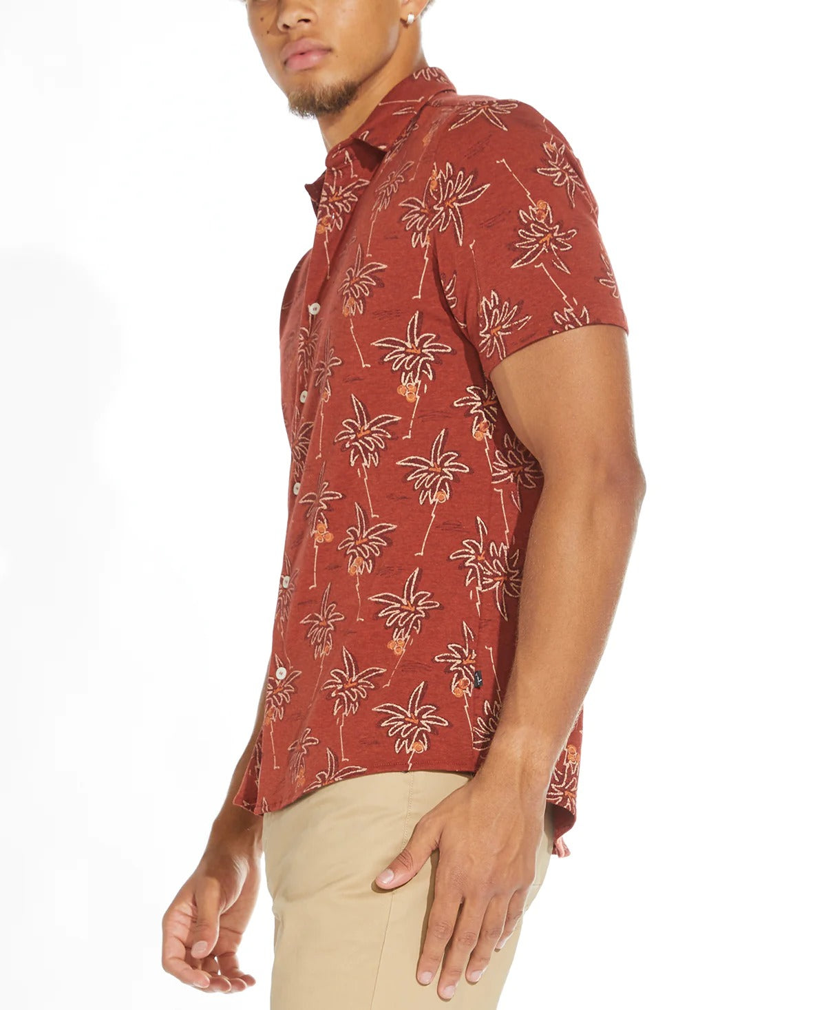 Wholesale,Civil Society, Civil Society Heather Rust Knit Coconut Print Short Sleeve Shirt, Red, Large-46-TagL