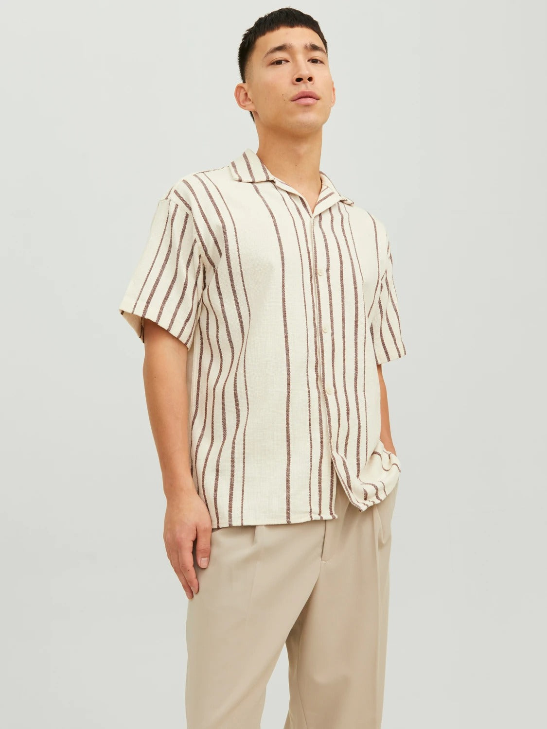 Wholesale,Jack & Jones, Jack & Jones Tan and Brown Stripe Shirt Short Sleeve, Tan, Medium-45-TagM