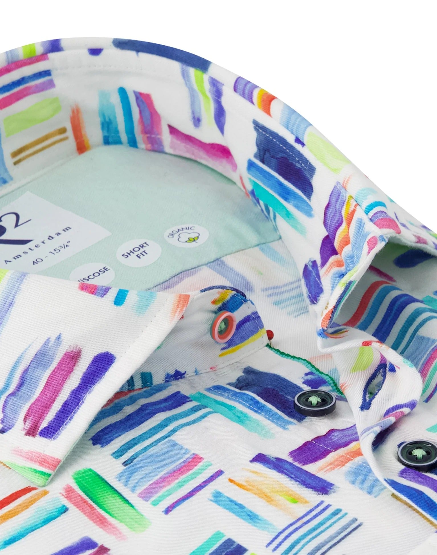 Brand Partner,R2 Amsterdam, R2 Amsterdam Multicolor Paint Print Viscose Shirt, White, Extra Extra Large-52-Tag45