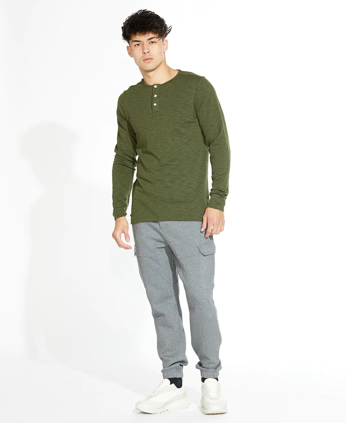 Wholesale,Civil Society, Civil Society Olive Ribbed Henley, Green, Large-42-TagL