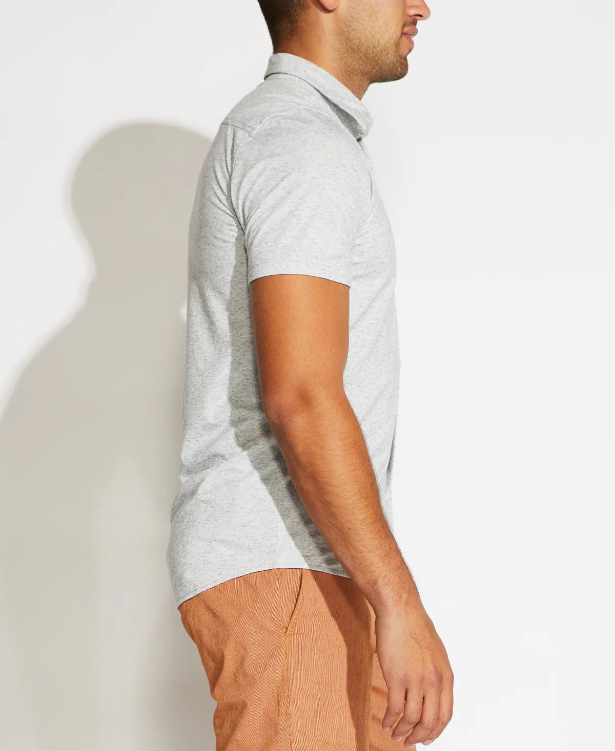 Wholesale,Civil Society, Civil Society Light Grey Heathered Knit Short Sleeve Button Up Shirt, Grey, Medium-41-TagM