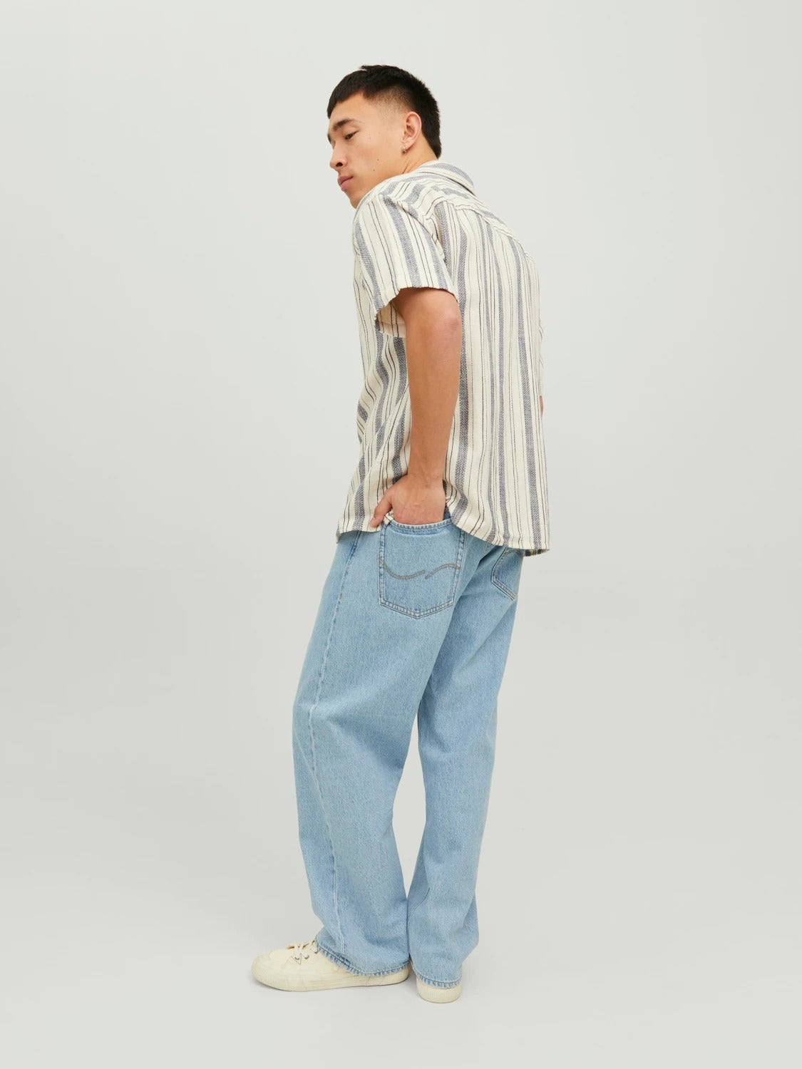 Wholesale,Jack & Jones, Jack & Jones White and Blue Stripe Shirt Short Sleeve, White, Medium-45-TagM