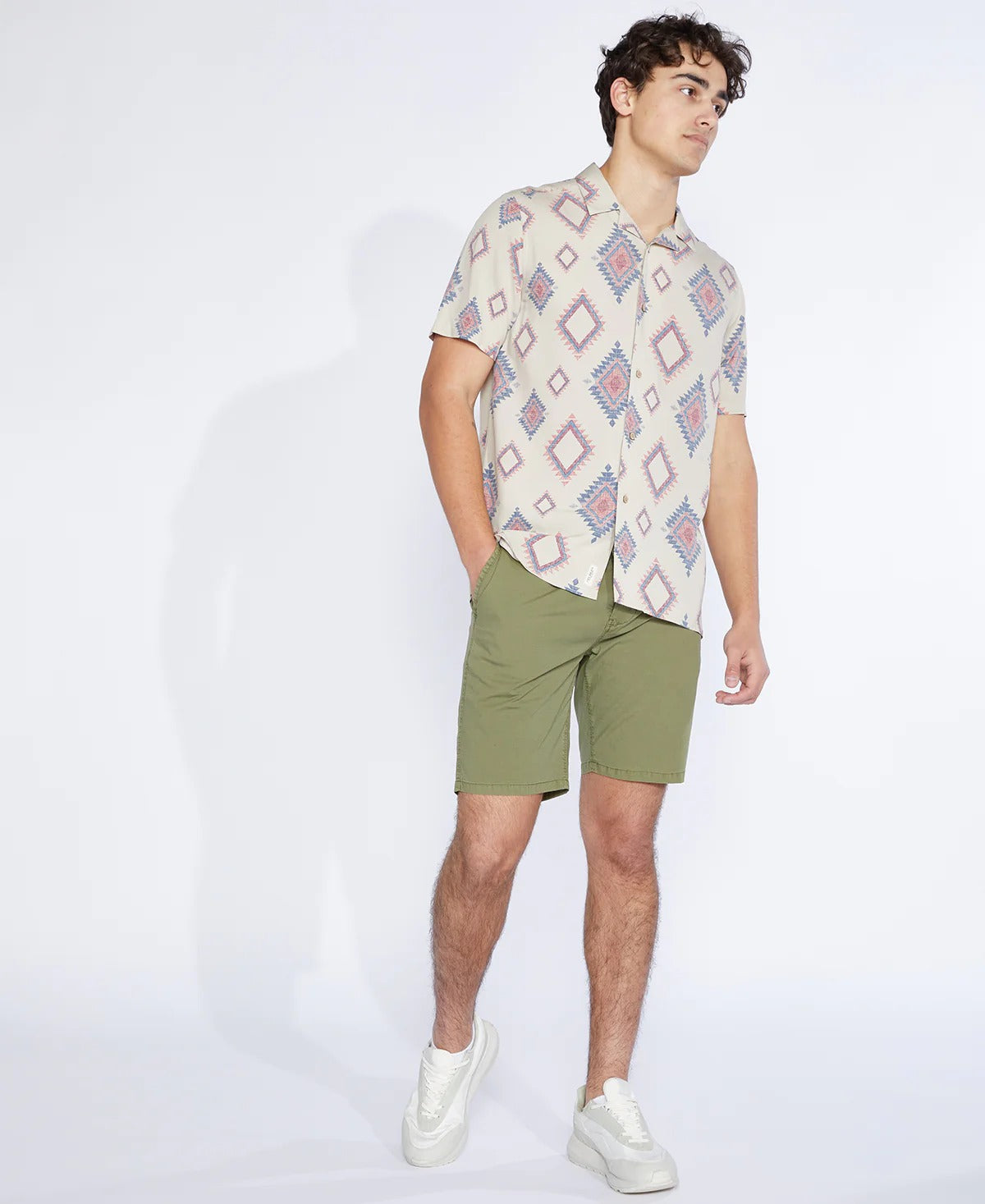 Wholesale,Civil Society, Civil Society Beige Tribal Print Short Sleeve Shirt, Tan, Large-45-TagL