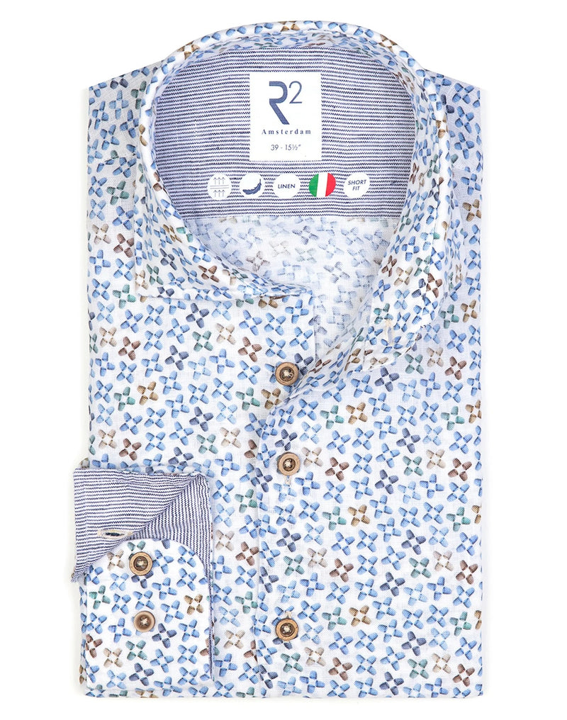 R2 Amsterdam Multicolor Cups Print Linen Shirt