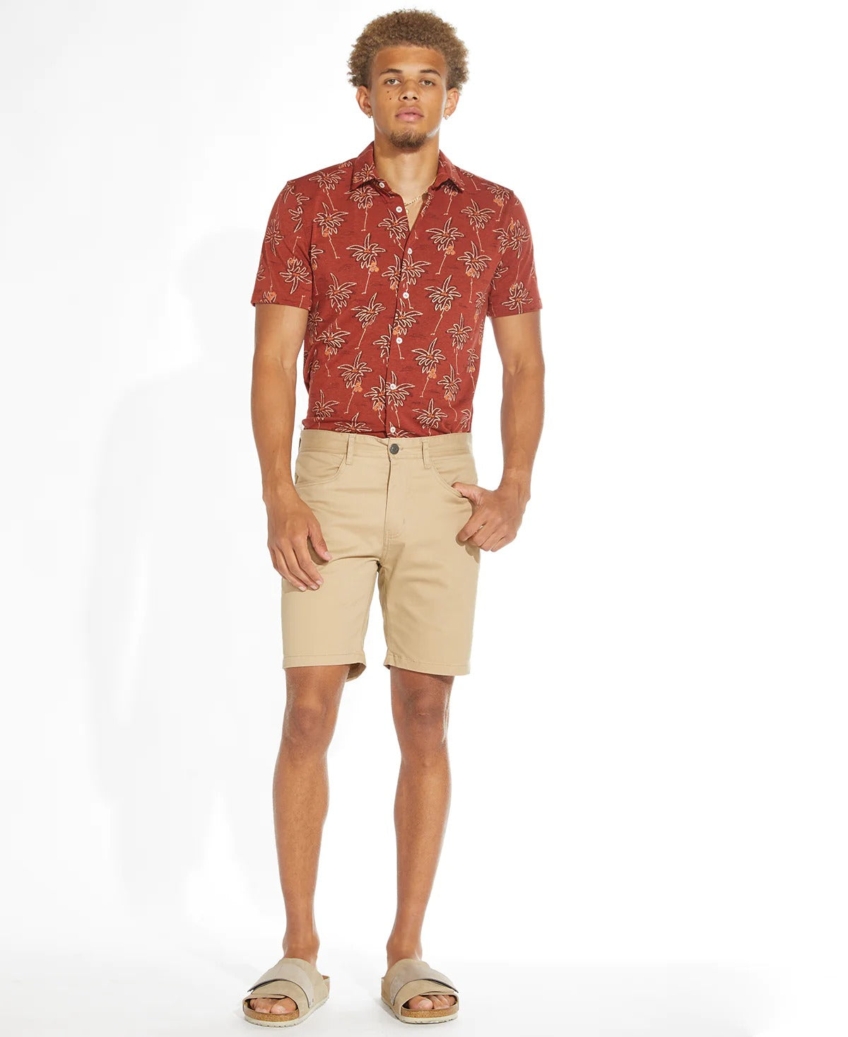 Wholesale,Civil Society, Civil Society Heather Rust Knit Coconut Print Short Sleeve Shirt, Red, Large-46-TagL