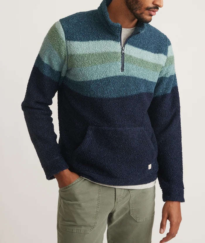 Wholesale,Marine Layer, Marine Layer Navy/Green Wave Long Sleeve Colorblock Sherpa Pullover, Blue, Medium-44-TagM