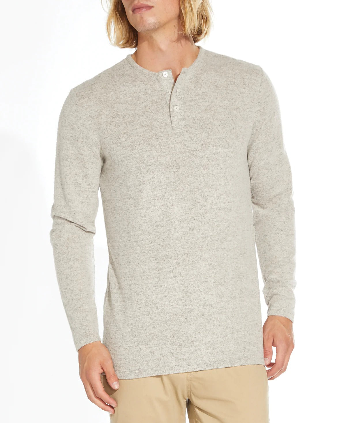 Wholesale,Civil Society, Civil Society Heather Beige Brushed Henley, Tan, Medium-41-TagM