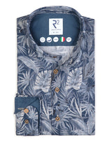 R2 Amsterdam Blue Leaf Print Linen Shirt