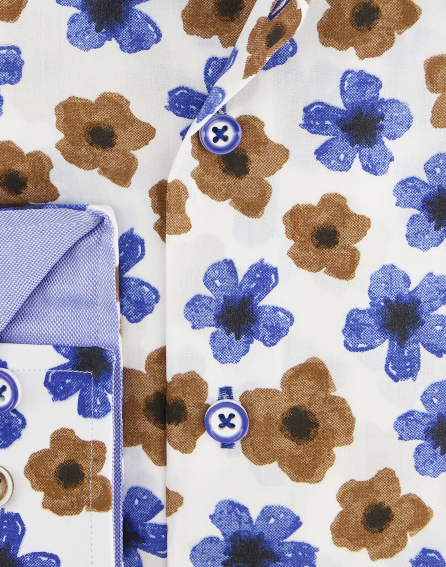 Brand Partner,R2 Amsterdam, R2 Amsterdam Beige-Blue Floral Print Cotton Shirt, Blue, Medium-44-Tag41