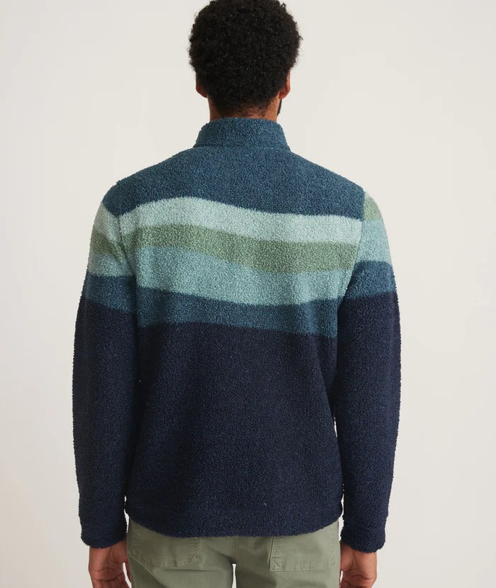 Wholesale,Marine Layer, Marine Layer Navy/Green Wave Long Sleeve Colorblock Sherpa Pullover, Blue, Extra Extra Large-54-TagXXL