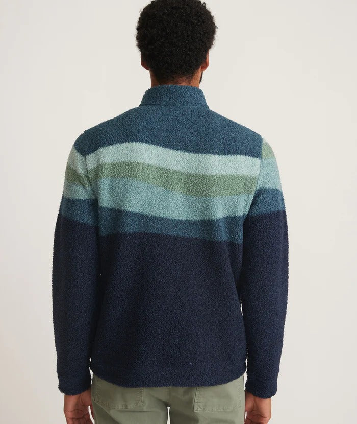 Marine Layer Navy/Green Wave Long Sleeve Colorblock Sherpa Pullover