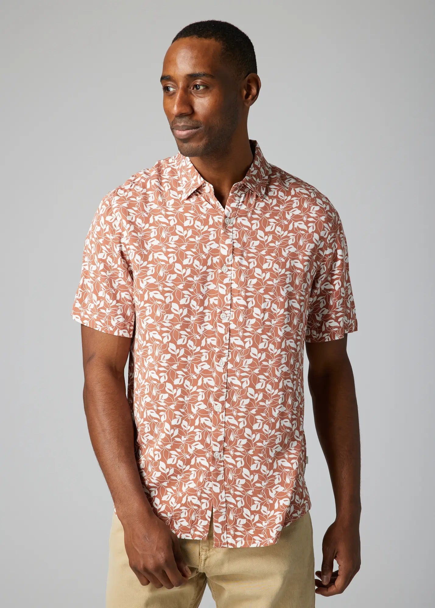 Faire,Julian & Mark, Julian & Mark Rust Floral Short Sleeve Button Up Shirt, Orange, Large-46-TagL