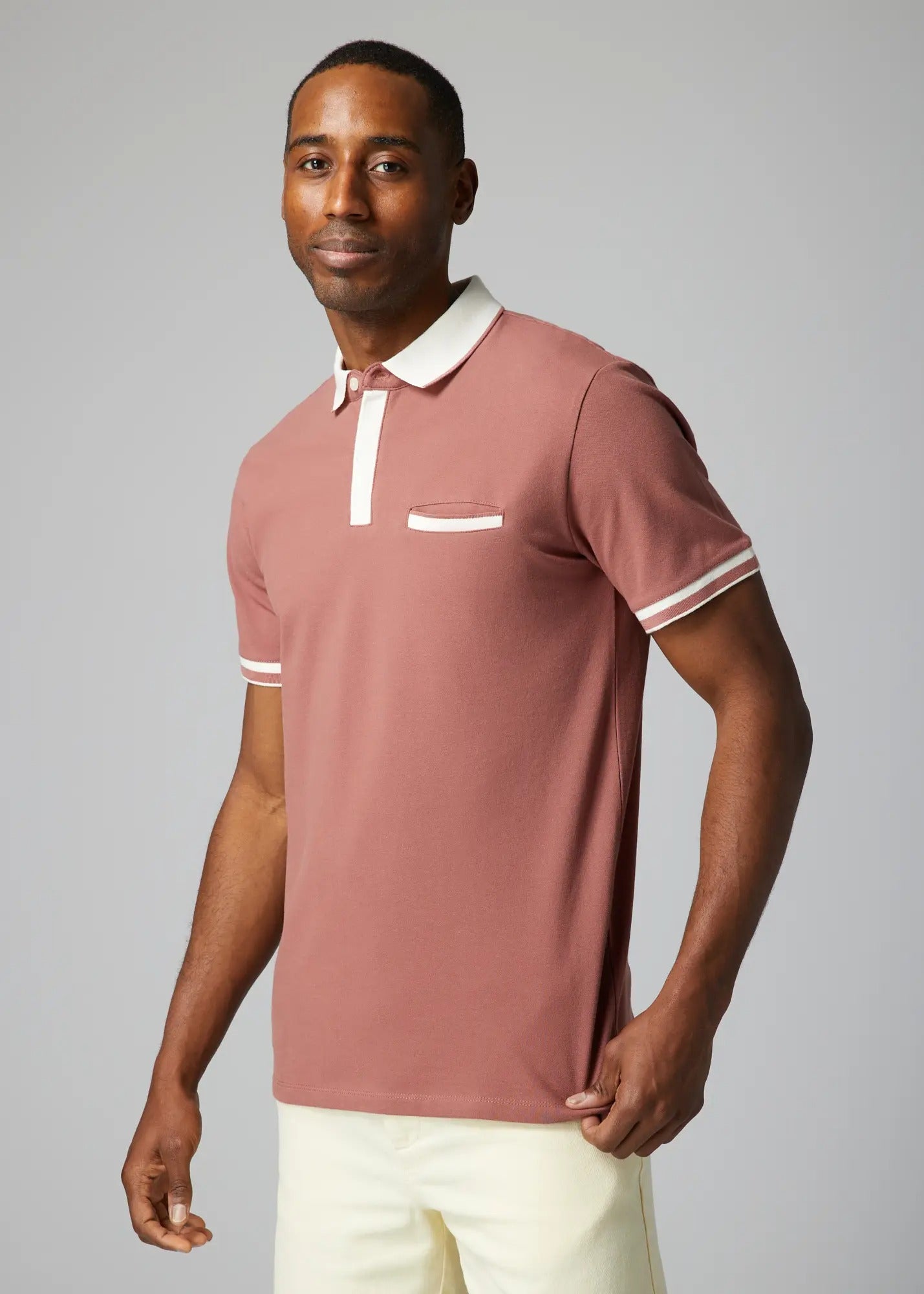 Faire,Julian & Mark, Julian & Mark Pastel Red Short Sleeve Polo with Contrast White Details, Red, Extra Extra Large-51-TagXXL