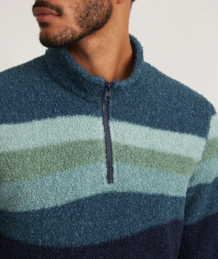 Wholesale,Marine Layer, Marine Layer Navy/Green Wave Long Sleeve Colorblock Sherpa Pullover, Blue, Large-48-TagL