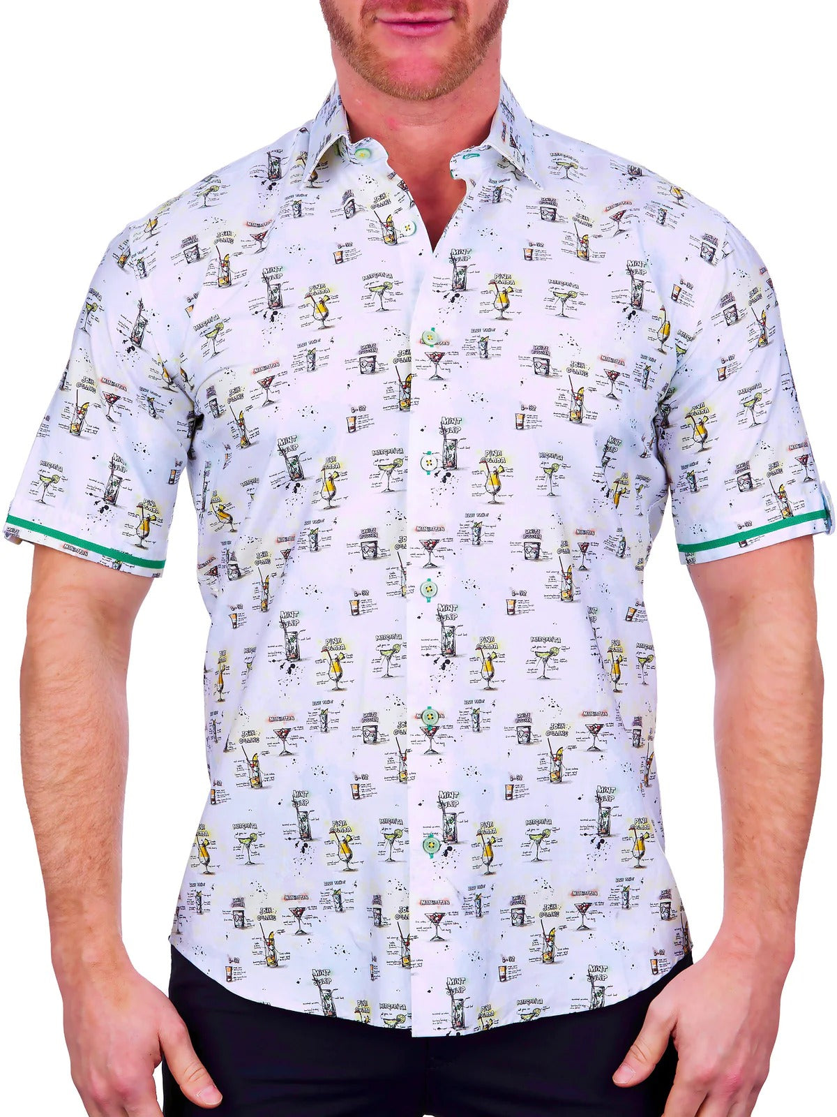 ,Maceoo, Maceoo White Conversational Print Short Sleeve Shirt, White, Medium-43-TagM