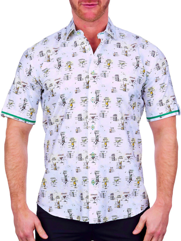 Maceoo White Conversational Print Short Sleeve Shirt