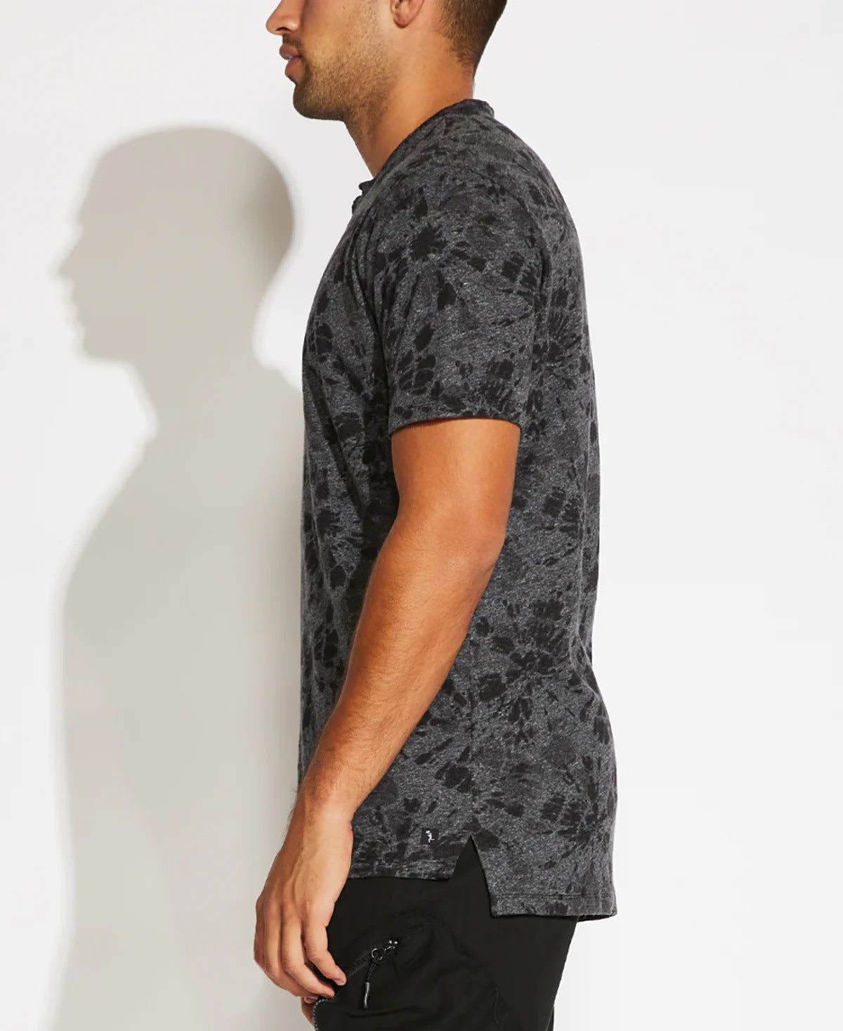 Wholesale,Civil Society, Civil Society Heather Black Printed Jersey Henley Short Sleeve T- Shirt, Black, Large-44-TagL