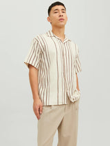 Jack & Jones Tan and Brown Stripe Shirt Short Sleeve