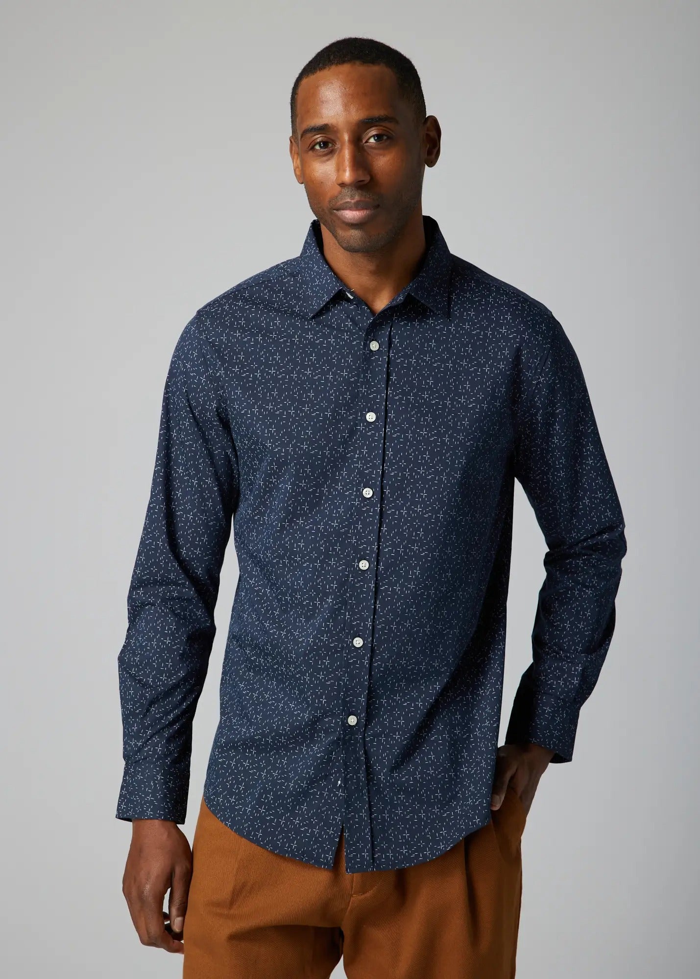 Faire,Julian & Mark, Julian & Mark Navy Geo Print Long Sleeve Button Up Shirt, Blue, Medium-43-TagM
