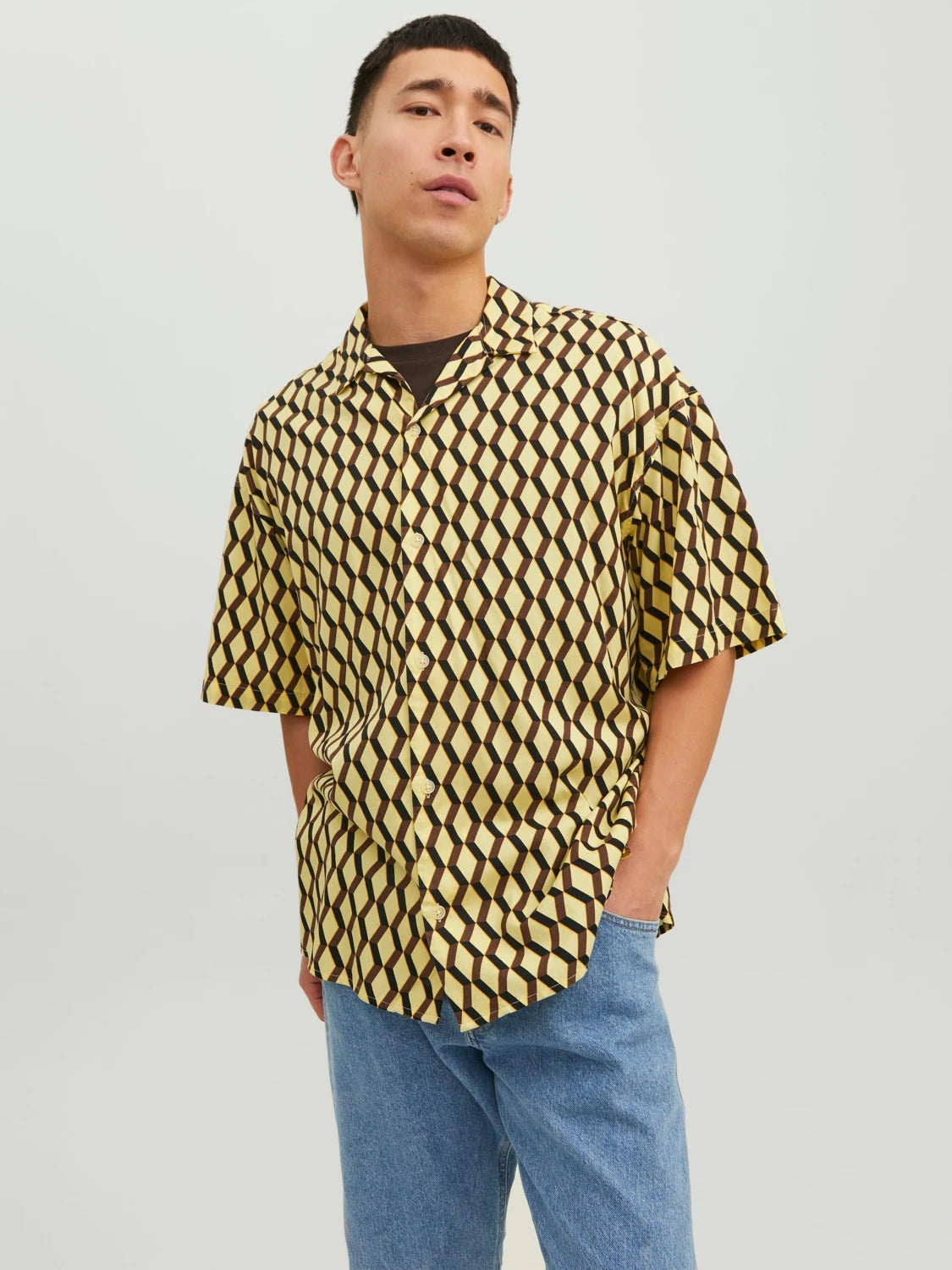 Wholesale,Jack & Jones, Jack & Jones Yellow Geo Print Shirt Short Sleeve, Yellow, Extra Extra Large-55-TagXXL