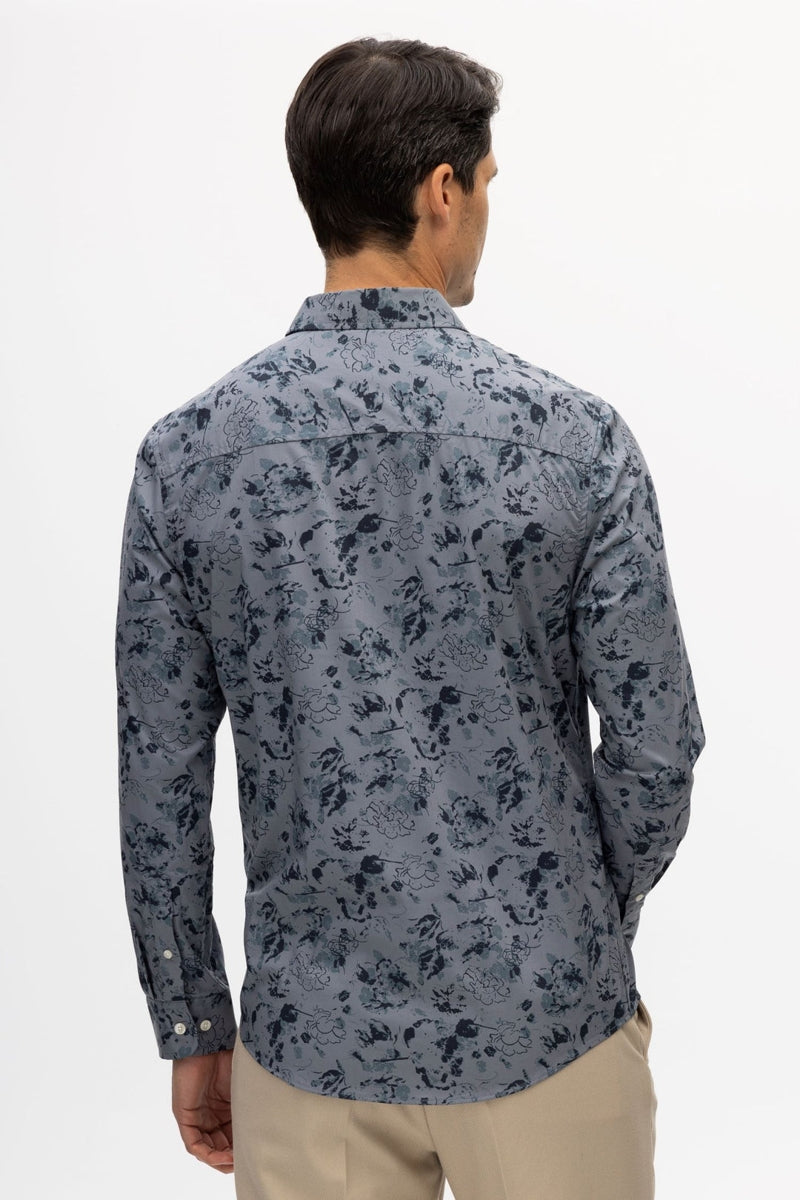 Faire,Julian & Mark, Julian & Mark Grey Abstract Print Stretch Long Sleeve Shirt, Grey, Small-40-TagS