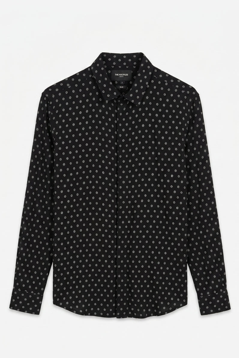 Wholesale,The Kooples, The Kooples Black Micro Geometric Print Shirt, Black, Medium-42-TagM
