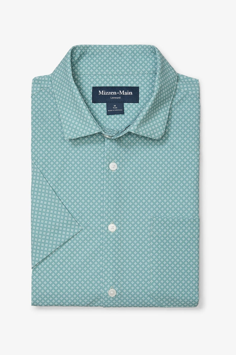 Wholesale,Mizzen + Main, Mizzen + Main Muted Green Clover Print Trim Fit Shirt, Green, Extra Large-49-TagXL
