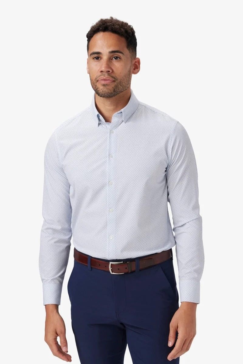 Wholesale,Mizzen + Main, Mizzen + Main White with Blue Plus Print Classic Dress Shirt, White, Extra Large-52-TagXL