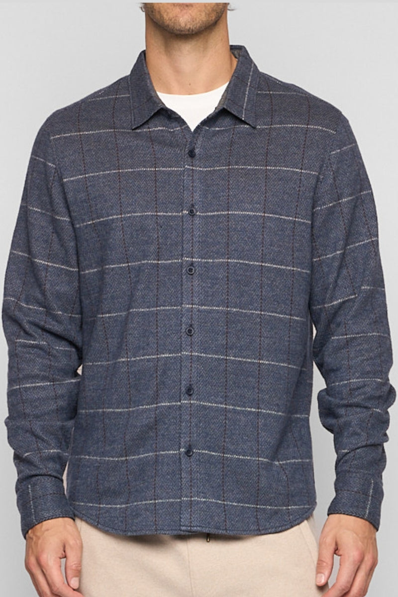 Wholesale,Fundamental Coast, Fundamental Coast Blue Plaid Brushed Knit Flannel Shirt, Blue, Large-46-TagL