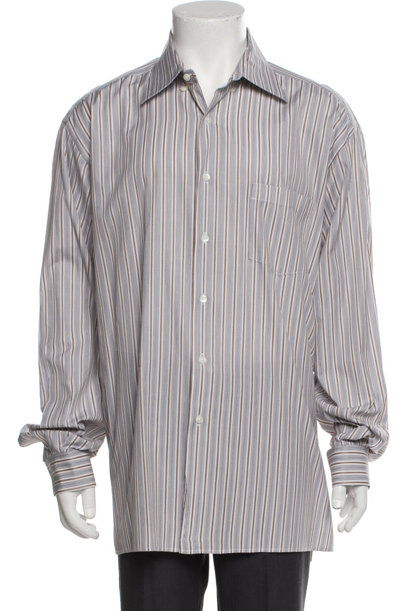 zegna dress shirt Zegna Tan/Grey Striped Long Sleeve Dress Shirt – Taelor.Style