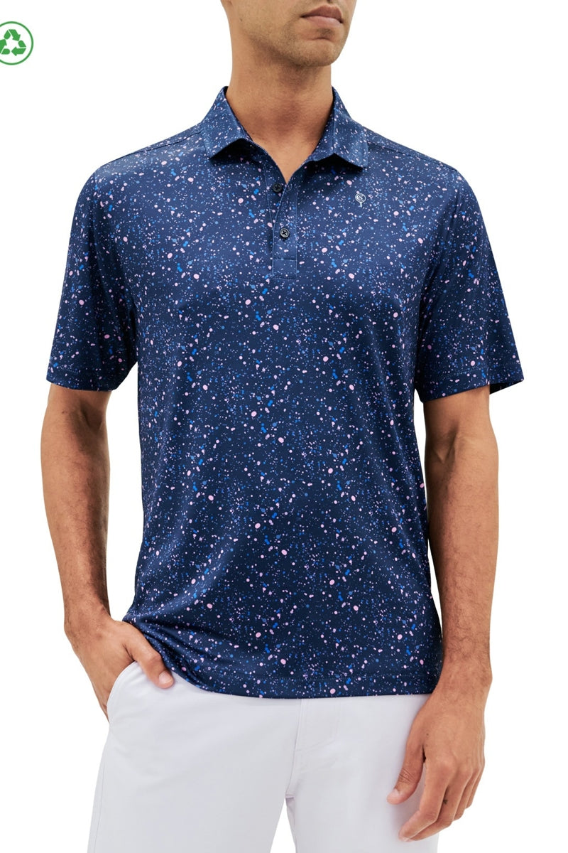 Faire,CON.STRUCT, CON.STRUCT Navy Paint Splatter 4-way Stretch Recycled Polo, Blue, Large-46-TagL