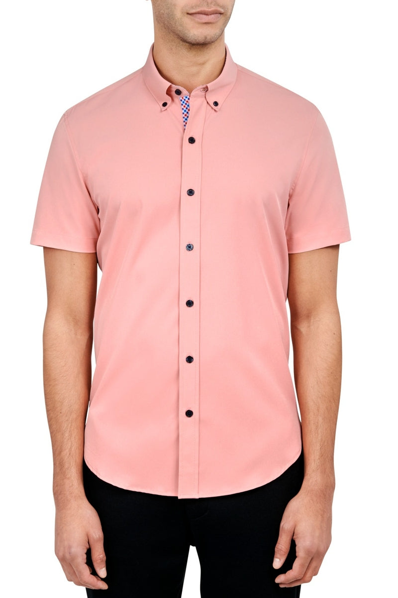 Faire,Con.Struct, CON.STRUCT Salmon Solid Short Sleeve Shirt, Pink, Extra Large-48-TagXL