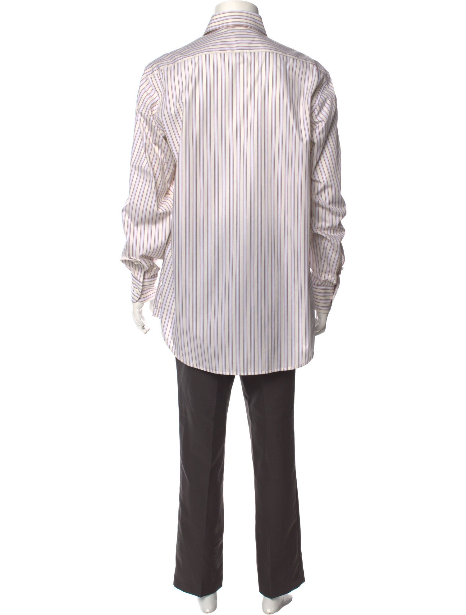 RealReal,Luciano Barbera, Luciano Barbera Neutrals Stripped Long Sleeve Dress Shirt with One-Button Rounded Cuffs, Cream, Large-46-Tag39