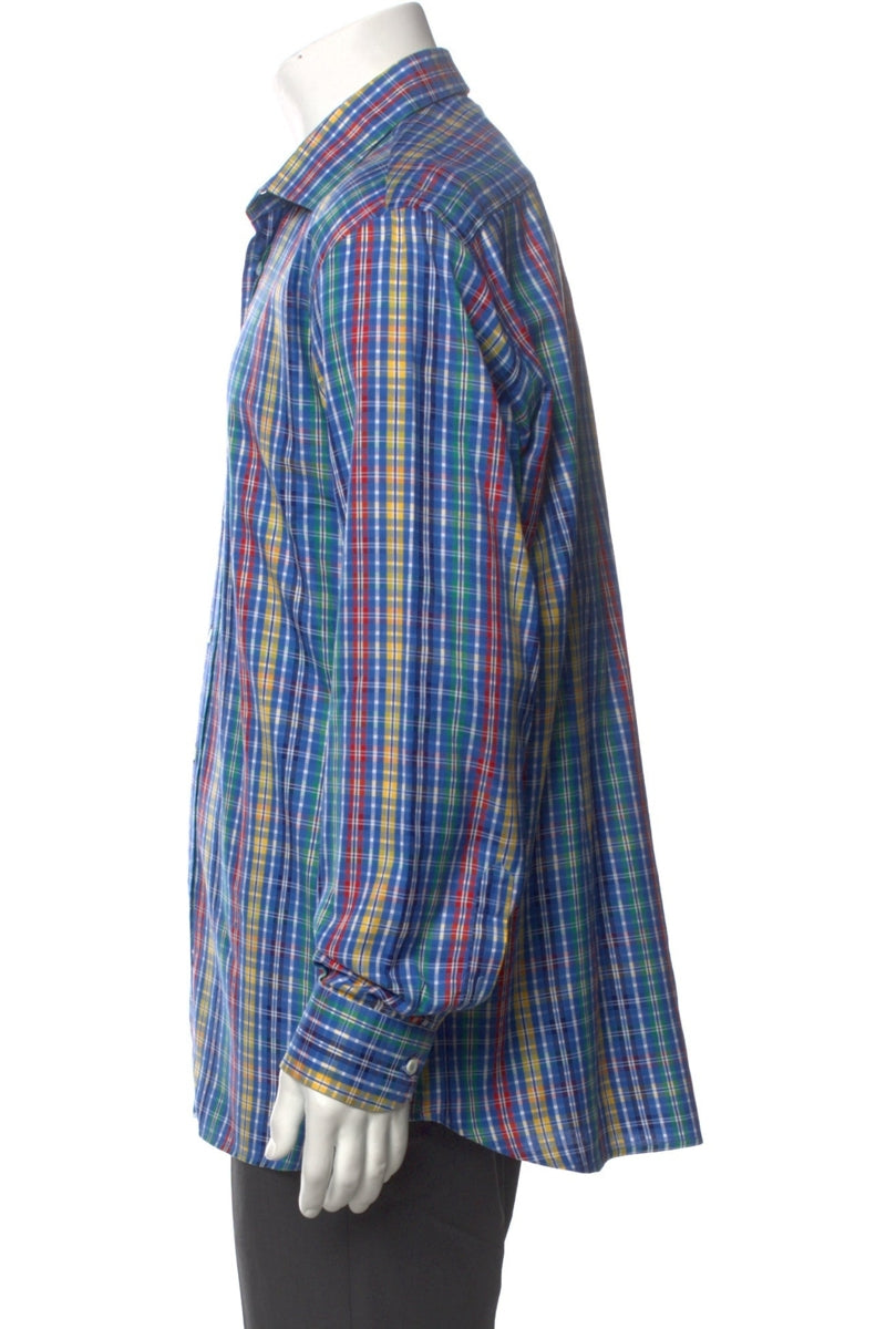 RealReal,Paul Stuart, Paul Stuart Blue Multi Plaid Print Long Sleeve Dress Shirt, Blue, Large-46-TagL